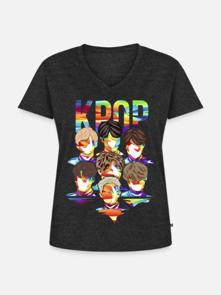 Leidenschaftlicher K-Pop Boybandfan - Frauen Premium Bio T-Shirt mit V-Ausschnitt - Anthrazit meliert