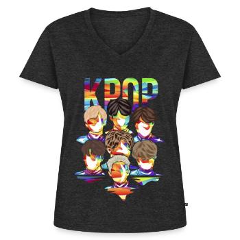 Leidenschaftlicher K-Pop Boybandfan - Frauen Premium Bio T-Shirt mit V-Ausschnitt - Anthrazit meliert - Vorne - AI Model Female 172 light (172cm)