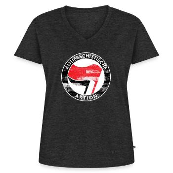 Antifa Logo, Gegen Rechts, Demo, Protest, Punk - Frauen Premium Bio T-Shirt mit V-Ausschnitt - Anthrazit meliert - Vorne - AI Model Female 172 light (172cm)