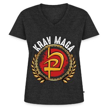 Krav Maga - T-shirt encolure en V Premium bio Femme - anthracite chiné - Devant - AI Model Female 172 light (172cm)