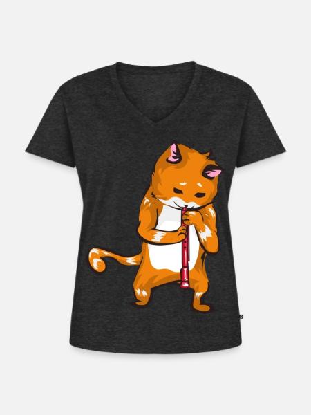 Schnurrende Oboenkatze Orchester - Frauen Premium Bio T-Shirt mit V-Ausschnitt - Anthrazit meliert