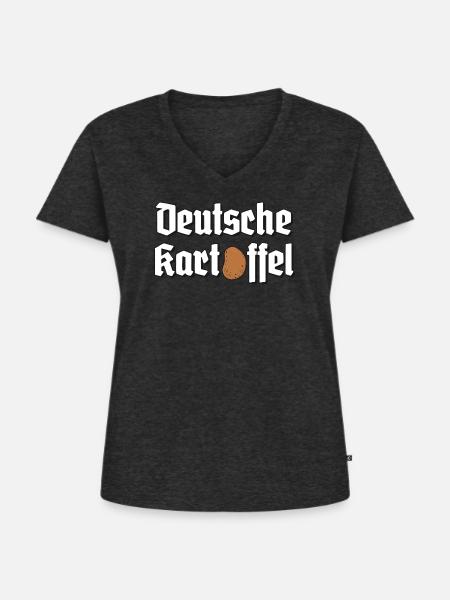 Deutsche Kartoffel - Frauen Premium Bio T-Shirt mit V-Ausschnitt - Anthrazit meliert