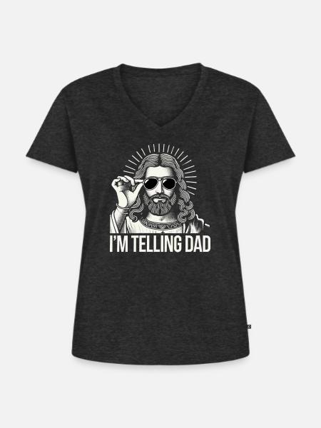 I'm telling Dad - Frauen Premium Bio T-Shirt mit V-Ausschnitt - Anthrazit meliert