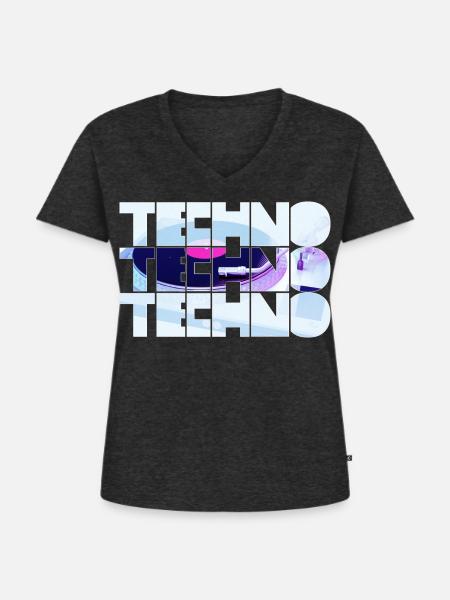 Techno Neon Grid Design - Frauen Premium Bio T-Shirt mit V-Ausschnitt - Anthrazit meliert