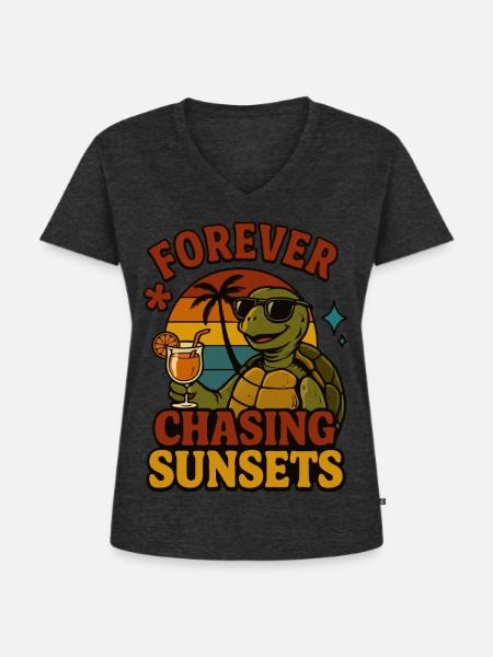 Forever chasing sunsets - Frauen Premium Bio T-Shirt mit V-Ausschnitt - Anthrazit meliert