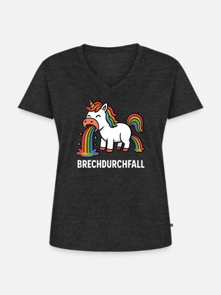 Brechdurchfall - Einhorn - Frauen Premium Bio T-Shirt mit V-Ausschnitt - Anthrazit meliert