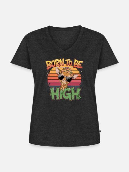 Born to be High - Frauen Premium Bio T-Shirt mit V-Ausschnitt - Anthrazit meliert