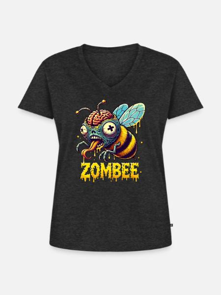 Zombee - Frauen Premium Bio T-Shirt mit V-Ausschnitt - Anthrazit meliert