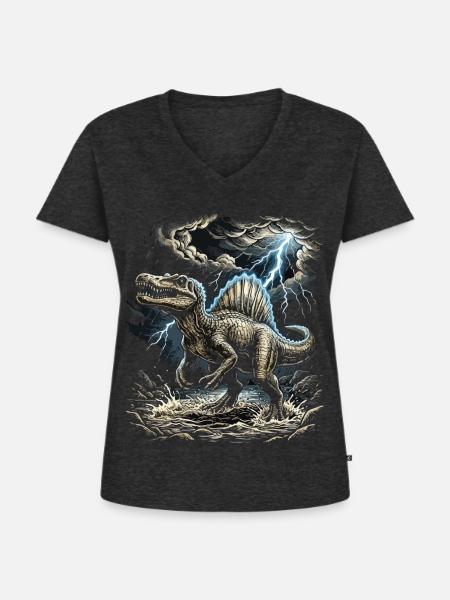Sturm-Dino Tyrannosaurus - Frauen Premium Bio T-Shirt mit V-Ausschnitt - Anthrazit meliert