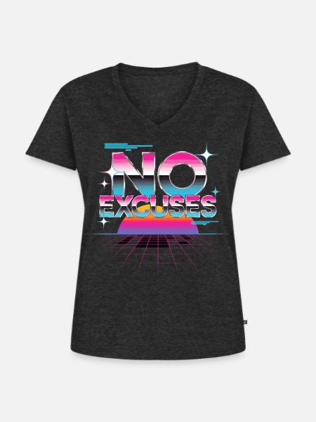 No Excuses Motivationsspruch Synthwave - Frauen Premium Bio T-Shirt mit V-Ausschnitt - Anthrazit meliert