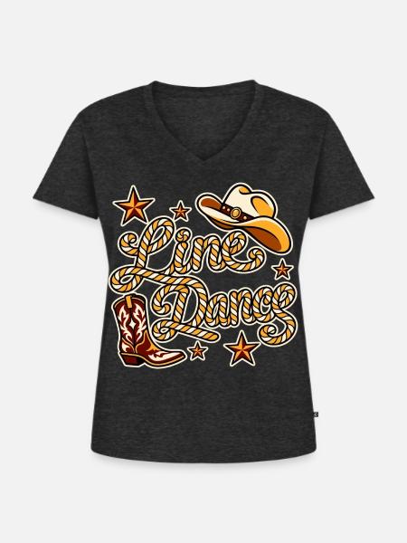 Line Dance Western Motiv - Frauen Premium Bio T-Shirt mit V-Ausschnitt - Anthrazit meliert