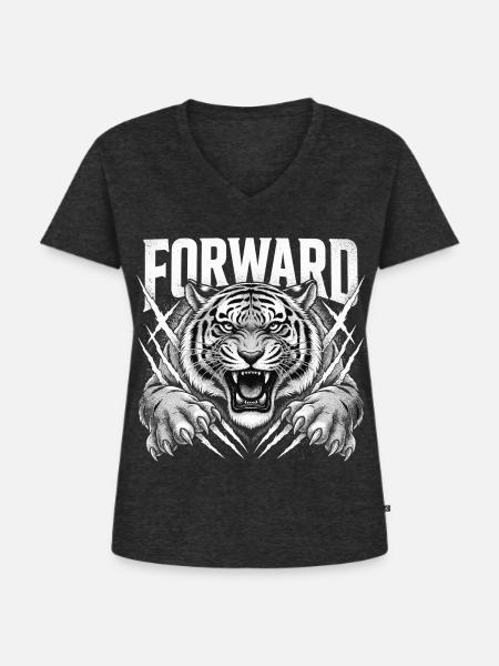 Brüllender Tiger mit Krallen - Frauen Premium Bio T-Shirt mit V-Ausschnitt - Anthrazit meliert