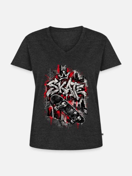 Skate – Concrete Rebels Graffiti-Kunst - Frauen Premium Bio T-Shirt mit V-Ausschnitt - Anthrazit meliert