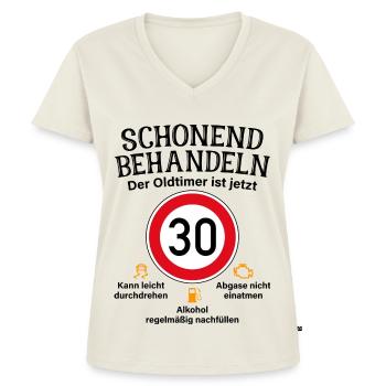 30. Geburtstag Schonend Behandeln Oldtimer Ist 30 - Frauen Premium Bio T-Shirt mit V-Ausschnitt - Naturweiß - Vorne - AI Model Female 172 dark (172cm)