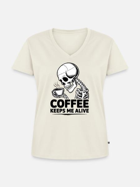 Coffee keeps me alive - Frauen Premium Bio T-Shirt mit V-Ausschnitt - Naturweiß