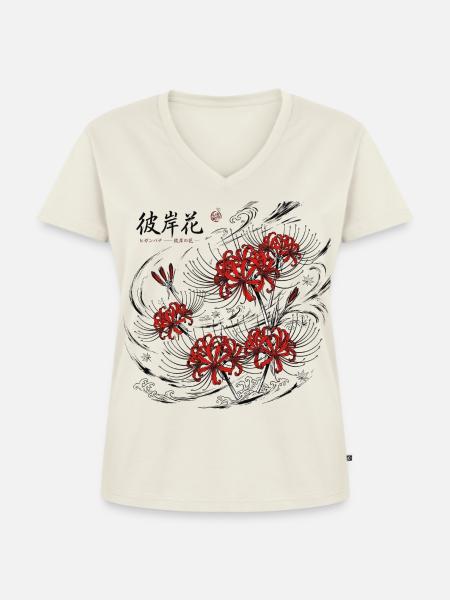 Japanische Black Red Lily - Frauen Premium Bio T-Shirt mit V-Ausschnitt - Naturweiß