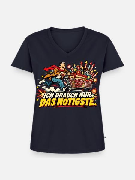 Ich brauch nur das Nötigste - Frauen Premium Bio T-Shirt mit V-Ausschnitt - Navy