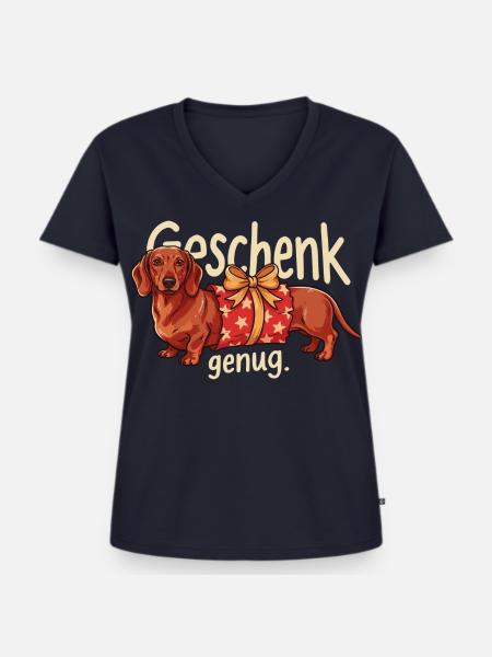 Süßer Dackel als Weihnachtsgeschenk - Frauen Premium Bio T-Shirt mit V-Ausschnitt - Navy