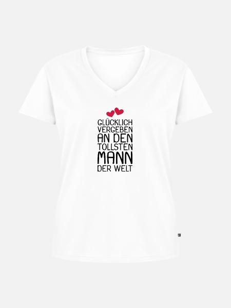 Glücklich vergeben Geschenk - Frauen Premium Bio T-Shirt mit V-Ausschnitt - Weiß