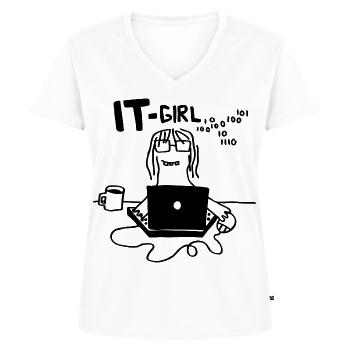 IT Girl - Frauen Premium Bio T-Shirt mit V-Ausschnitt - Weiß - Vorne - AI Model Female 172 dark (172cm)