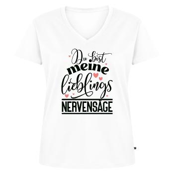 Du bist meine Lieblings Nervensäge Liebe Schatz - Frauen Premium Bio T-Shirt mit V-Ausschnitt - Weiß - Vorne - AI Model Female 172 dark (172cm)