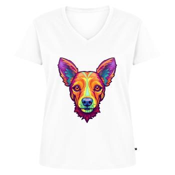 Portugiesische Podengo Pequeno Hunderasse Cartoon Kawai - Frauen Premium Bio T-Shirt mit V-Ausschnitt - Weiß - Vorne - AI Model Female 172 dark (172cm)