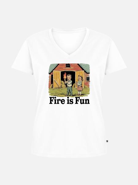 Fire is fun - Frauen Premium Bio T-Shirt mit V-Ausschnitt - Weiß