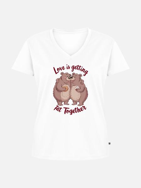 Love is getting fat togehter - Frauen Premium Bio T-Shirt mit V-Ausschnitt - Weiß