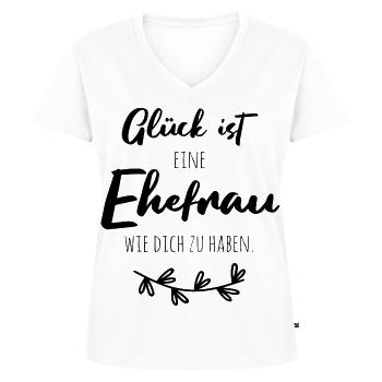 Glück ist, eine Ehefrau wie dich zu haben. - Frauen Premium Bio T-Shirt mit V-Ausschnitt - Weiß - Vorne - AI Model Female 172 dark (172cm)