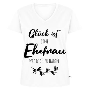 Glück ist, eine Ehefrau wie dich zu haben. - Frauen Premium Bio T-Shirt mit V-Ausschnitt - Weiß - Vorne - AI Model Female 172 dark (172cm)
