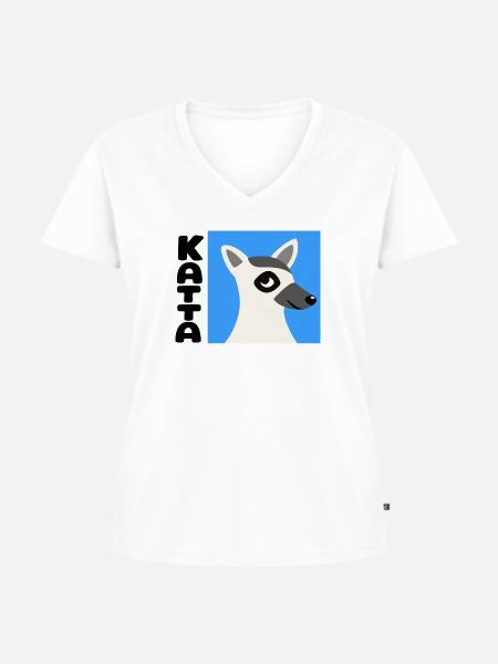 Katta Lemuren Design - Frauen Premium Bio T-Shirt mit V-Ausschnitt - Weiß