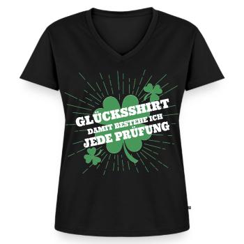 Glücksbringer Prüfung Abi Abitur Studium Schule - Frauen Premium Bio T-Shirt mit V-Ausschnitt - Schwarz - Vorne - AI Model Female 172 light (172cm)