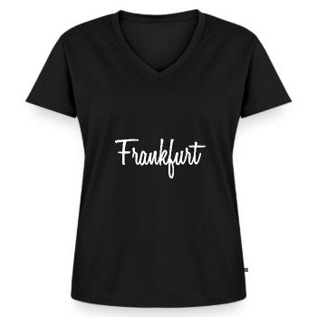 Frankfurt - Frauen Premium Bio T-Shirt mit V-Ausschnitt - Schwarz - Vorne - AI Model Female 172 light (172cm)