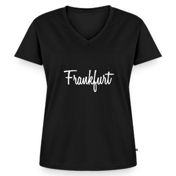 Frankfurt - Frauen Premium Bio T-Shirt mit V-Ausschnitt - Schwarz - Vorne - AI Model Female 172 light (172cm)