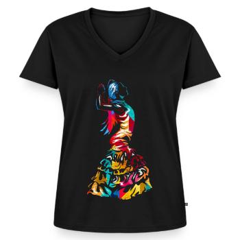 Temperamentvolle Flamenco Gitarre - Frauen Premium Bio T-Shirt mit V-Ausschnitt - Schwarz - Vorne - AI Model Female 172 light (172cm)