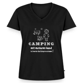 camping mit hund - Frauen Premium Bio T-Shirt mit V-Ausschnitt - Schwarz - Vorne - AI Model Female 172 light (172cm)