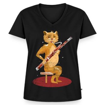 Fagottspielende Katze Orchester - Frauen Premium Bio T-Shirt mit V-Ausschnitt - Schwarz - Vorne - AI Model Female 172 light (172cm)