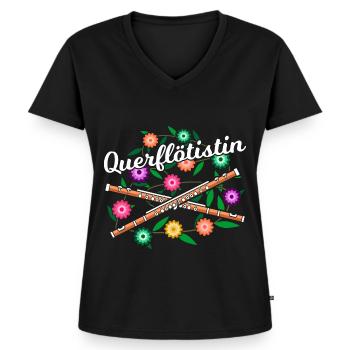 Querflötistin Querflöte Blumen Querflötenspielerin - Frauen Premium Bio T-Shirt mit V-Ausschnitt - Schwarz - Vorne - AI Model Female 172 light (172cm)