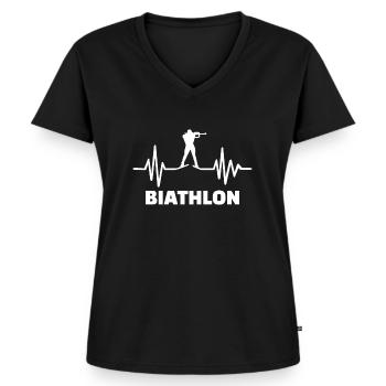 heartbeat biathlon - T-shirt encolure en V Premium bio Femme - noir - Devant - AI Model Female 172 light (172cm)
