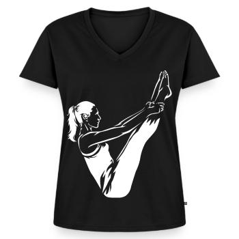 Geschmeidige Pilates Bodenmatte - Frauen Premium Bio T-Shirt mit V-Ausschnitt - Schwarz - Vorne - AI Model Female 172 light (172cm)