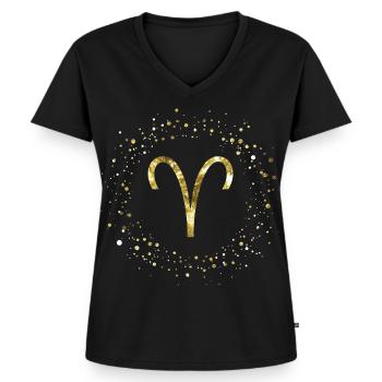 Widder Sternzeichen - Frauen Premium Bio T-Shirt mit V-Ausschnitt - Schwarz - Vorne - AI Model Female 172 light (172cm)