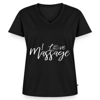 Massage - T-shirt encolure en V Premium bio Femme - noir - Devant - AI Model Female 172 light (172cm)