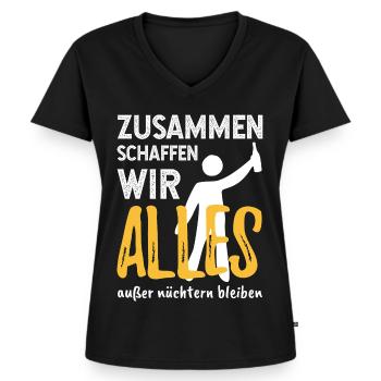 Zusammen alles außer nüchtern - Saufen - Spruch - Frauen Premium Bio T-Shirt mit V-Ausschnitt - Schwarz - Vorne - AI Model Female 172 light (172cm)