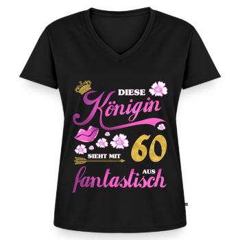 60. Geburtstag Königin Geschenk 60 Jahre - Frauen Premium Bio T-Shirt mit V-Ausschnitt - Schwarz - Vorne - AI Model Female 172 light (172cm)