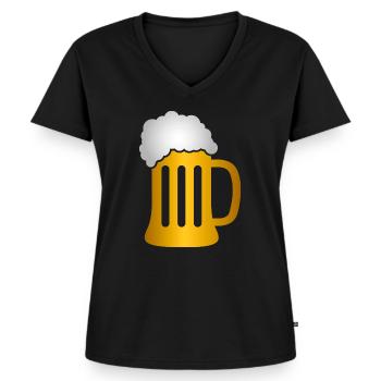 Golden Beer Krug Silhouette - Frauen Premium Bio T-Shirt mit V-Ausschnitt - Schwarz - Vorne - AI Model Female 172 light (172cm)