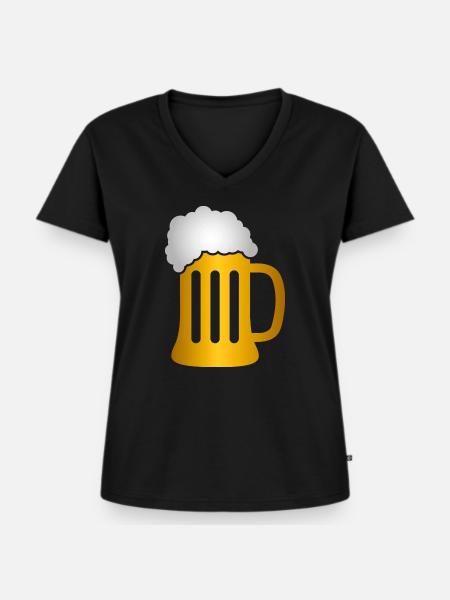 Golden Beer Krug Silhouette - Frauen Premium Bio T-Shirt mit V-Ausschnitt - Schwarz