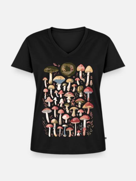 Pilze Waldpilze Pilzsammler - Frauen Premium Bio T-Shirt mit V-Ausschnitt - Schwarz