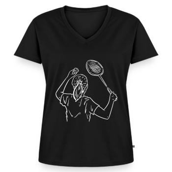 Rasanter Speedminton Crossminton - Frauen Premium Bio T-Shirt mit V-Ausschnitt - Schwarz - Vorne - AI Model Female 172 light (172cm)
