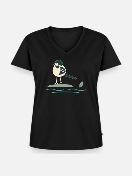 Bachstelze am Bach - Frauen Premium Bio T-Shirt mit V-Ausschnitt - Schwarz
