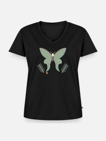 Spanischer Mondmotte und Kiefer - Frauen Premium Bio T-Shirt mit V-Ausschnitt - Schwarz